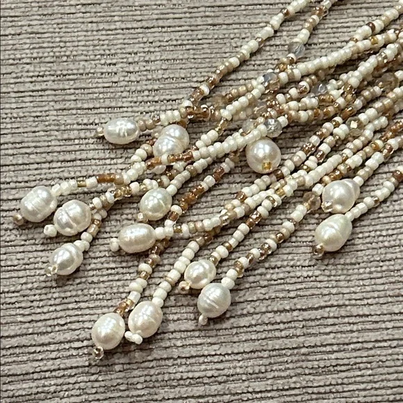 NWT Chicos genuine Pearl and seed Beaded tassel Necklace - Picture 2 of 6